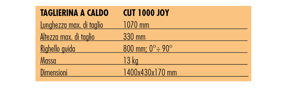 Dati tecnici Joy CUT 1000